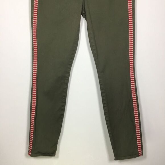 Army green jeans red vertical stripe down the side waist 33” inner leg 27 1/2” - Picture 3 of 7